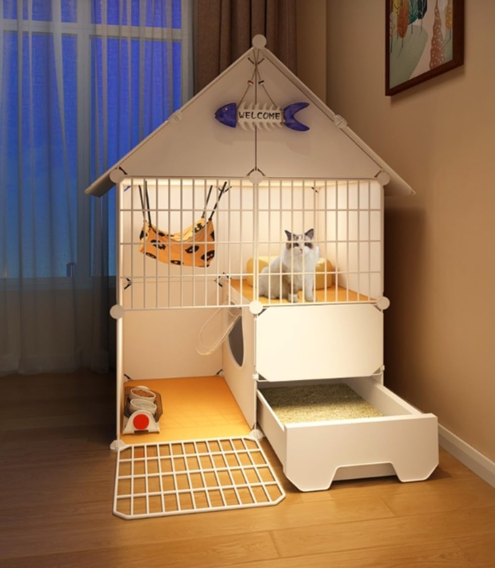 TUIYIDUO 猫 ケージ 木製 キャットケージ キャスター ガラスドア 3階